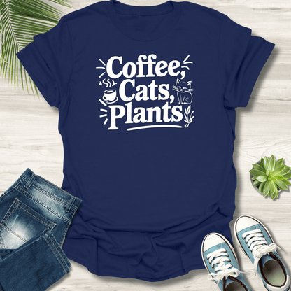 Coffee, Cats and Plants T-Shirt